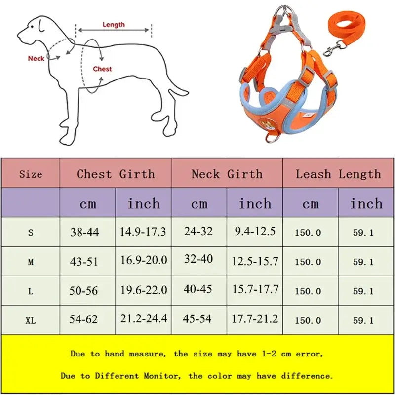 Adjustable Reflective Dog Harness Leash Set