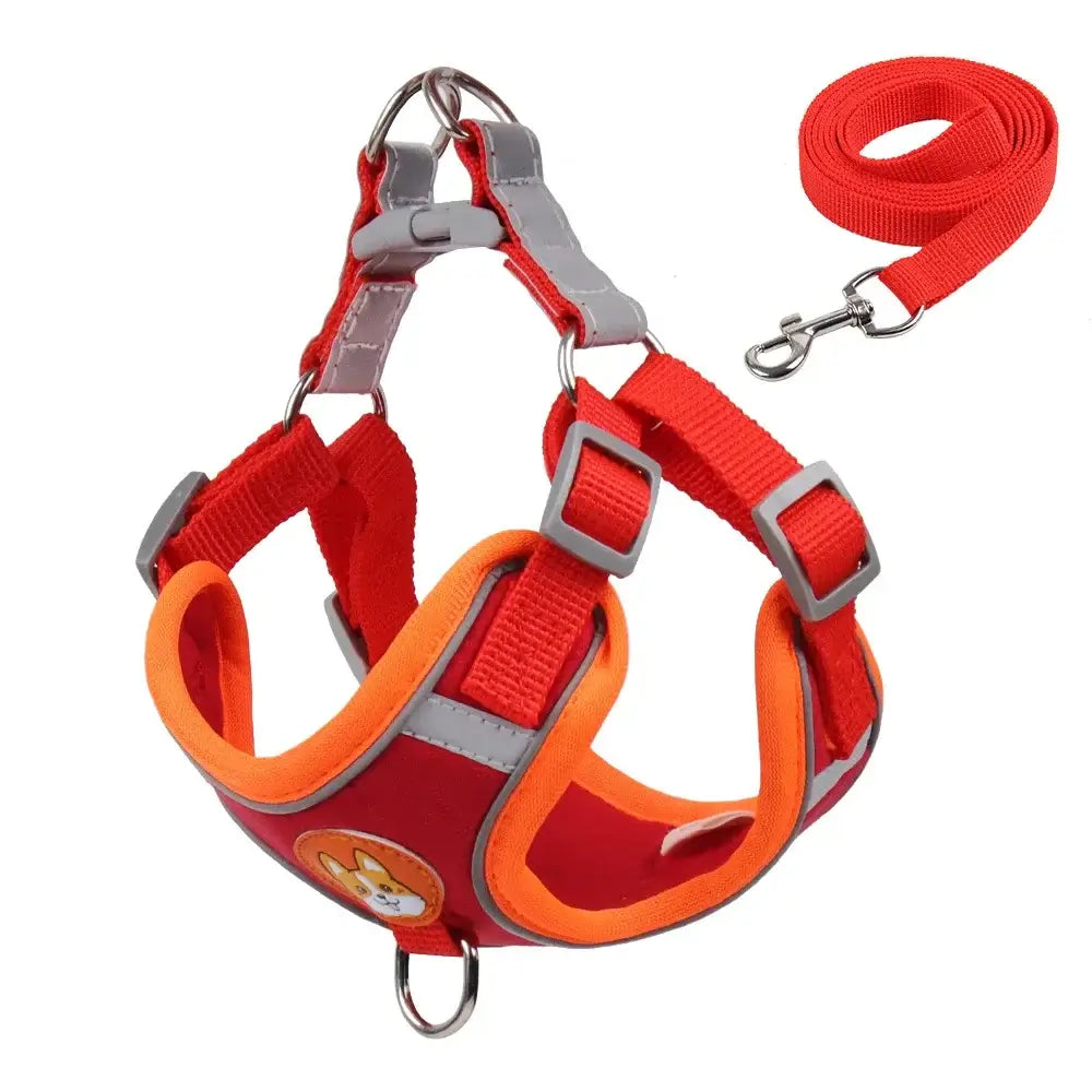 Adjustable Reflective Dog Harness Leash Set