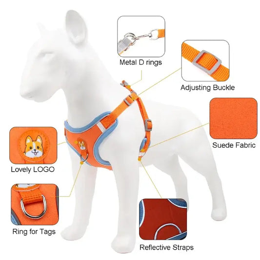 Adjustable Reflective Dog Harness Leash Set