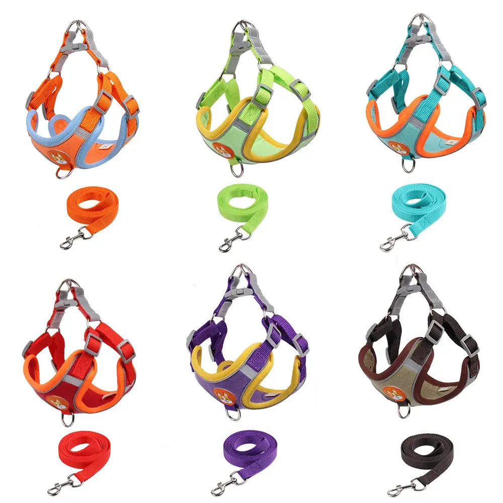 Adjustable Reflective Dog Harness Leash Set