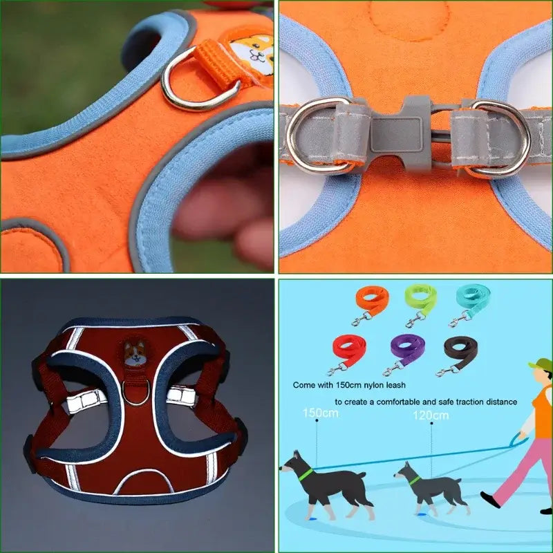 Adjustable Reflective Dog Harness Leash Set