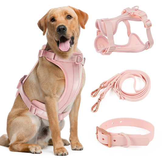 Light Pink Dog Collar Harness Double Leash Set - Tailrific Pets